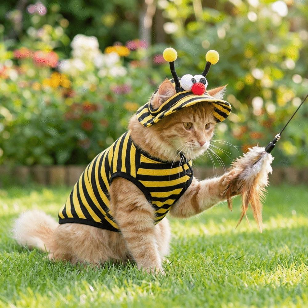 Breathable Bee Themed Cat Outfit Set Lightweight Cat Anti Shedding Vest Pet Bee Costume Daily Wear