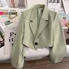 Women's One Button Short Blazer, Polyester Long Sleeve Notched Lapel Regular Fit Elegant Commuter Suit Jacket