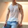 Summer Sports Solid Color Mesh Top Lightweight Sleeveless Slim Fit Sexy See Through Men’s Tank Tops