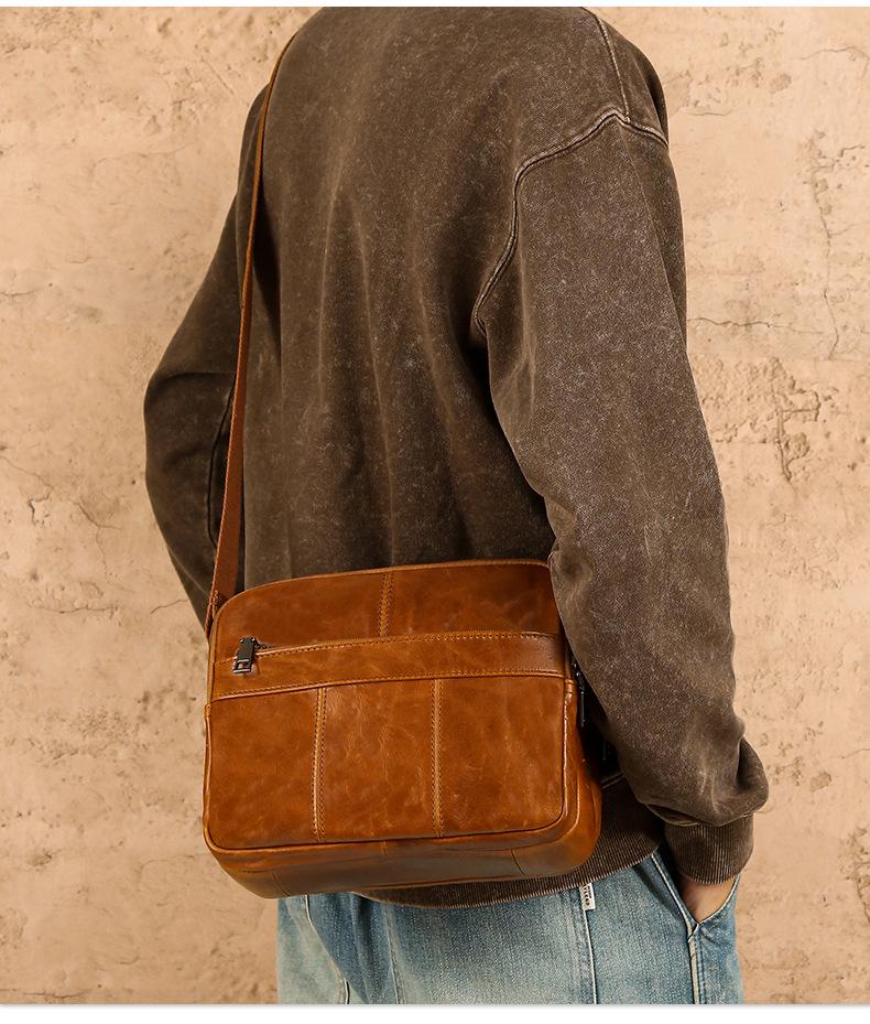 Borsa a tracolla da uomo in vera pelle - Casual da lavoro di alta gamma, strato superiore in pelle bovina