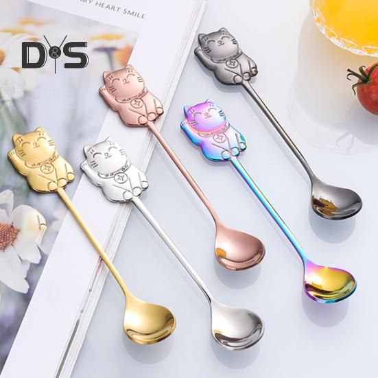 Stainless Steel Food Grade Coffee Spoon Thicken 304 Ergonomic Handle Lucky Cat Stirring Spoon Party Supplies