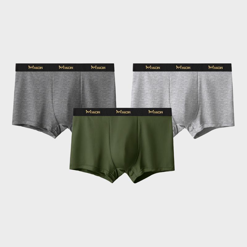 MiiOW 3Pcs Men's Underwear Boxer Shorts Youth Cotton Men's Boxing Shorts, Breathable Underwear