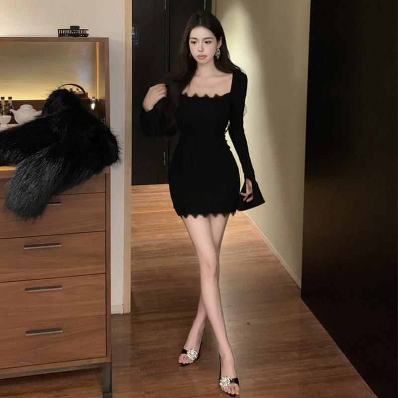Women's Temperament Spice Girl Lace Stitching Long Sleeve Slim Fit Dress