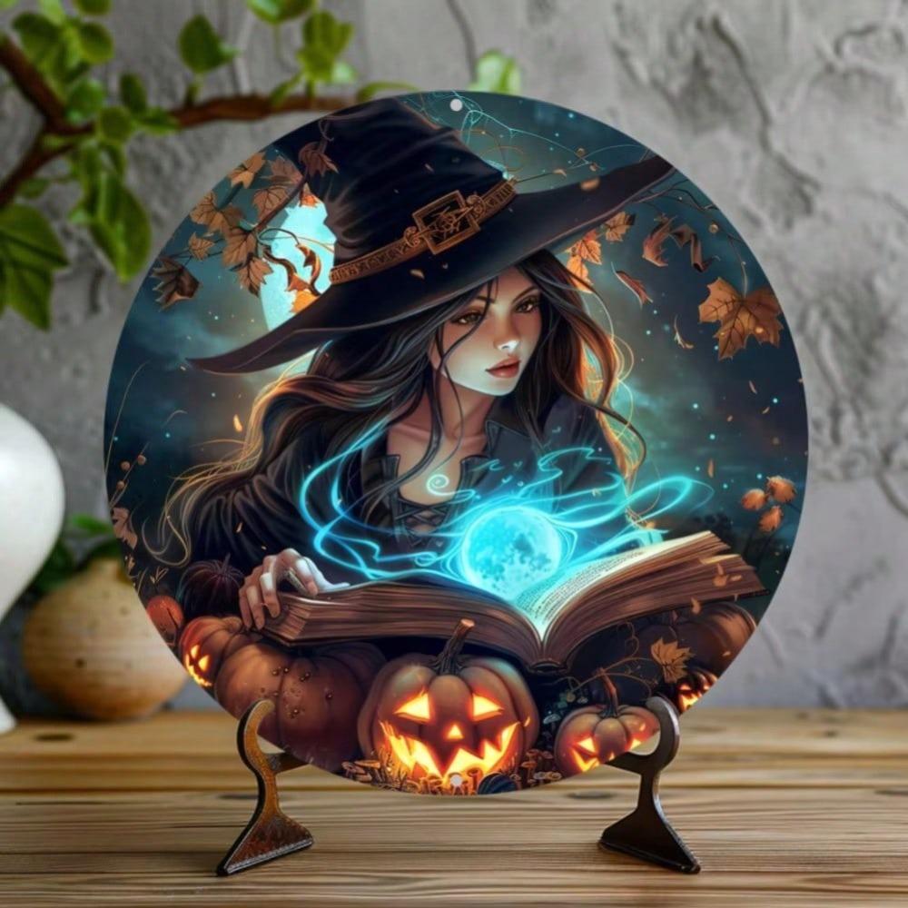 Vintage Witch Pumpkin Lantern Cartoon Metal Tin Sign Halloween Wall Decor Art 20x20