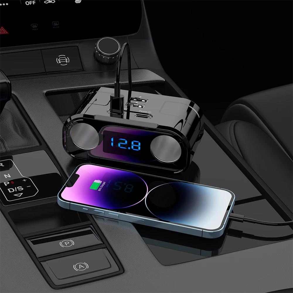 6in1 Cigarette Lighter Splitter QC3.0+PD Car Charger Digital Display Phone Charger 12V-24V 60W Adapter Car Accessories