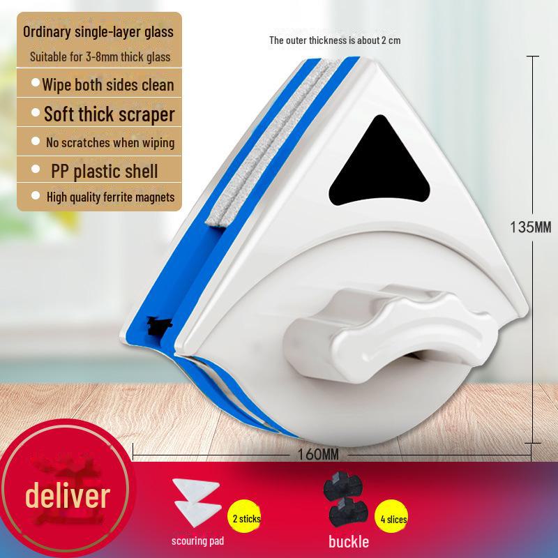 

Двухсторонняя магнитная щетка для мытья окон и стеклоочиститель с высокой высотой 3-8mm single-layer glass PP белый/синий