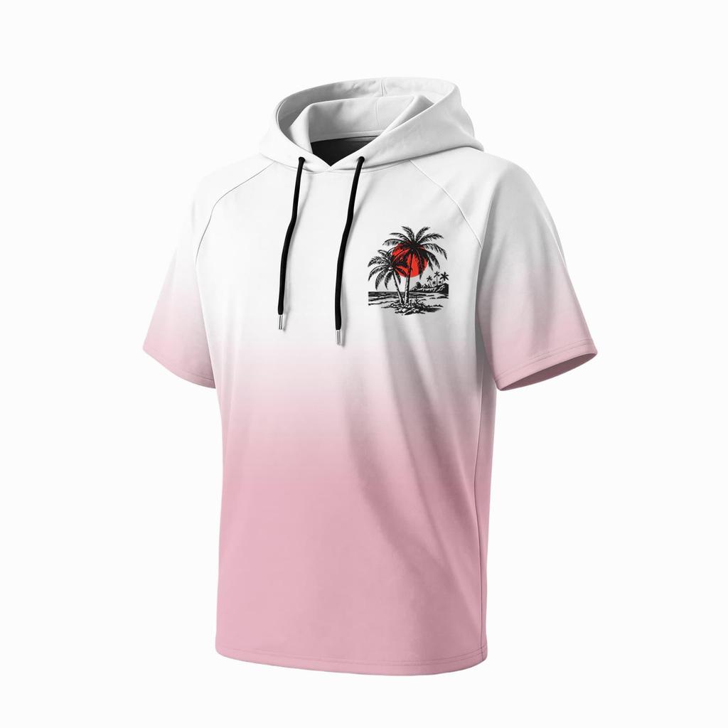 Men's Summer Short Sleeve Hooded T Shirt Quick Drying UPF 50 Plus Sun Protection Fishing Sportswear Lightweight Breathable