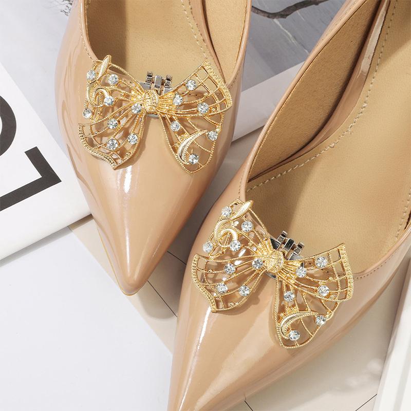 1Pc Shiny Hollow Rhinestone Bow Shoe Buckle Fashion Bowknot Shoes Decoration Shoe Clip Wedding Bride Shoes Accessories
