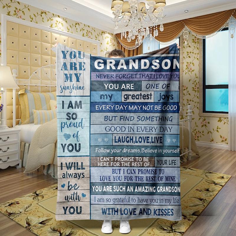 Love and Family Wishes digital-printed polyester Bedroom velvet flannel soft sofa cover blanket Fleece soft sofa cover blankets
