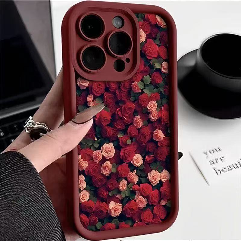 Full Screen Red Rose for Iphone17pro Mobile Phone Case 16 Apple 15/14 Japan and Korea 13promax New 12
