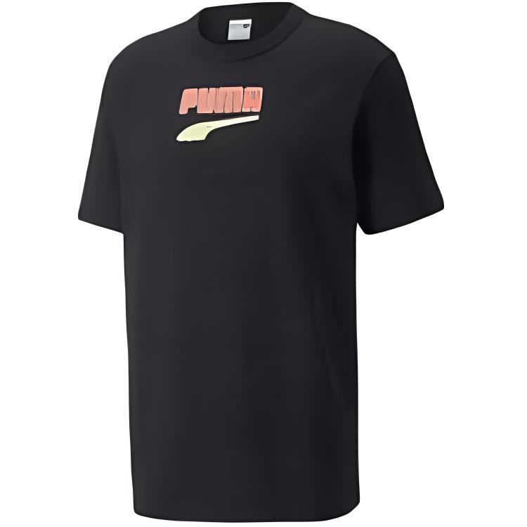 

Puma Logo Print Ribbed Round Neck Short Sleeve T-Shirt Unisex Tops Black 535359-51 M