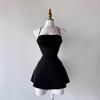 Spring and Summer Pure Black Suspender Tube Top Dress with Waist and Thin Design, Sexy Hip-wrapped A-word Short Skirt, Slim Fit and Figure