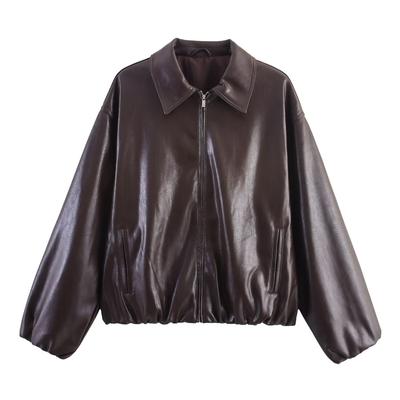 Fashion Ladies Lapel Pocket Decorative Zipper Jacket Coat Women