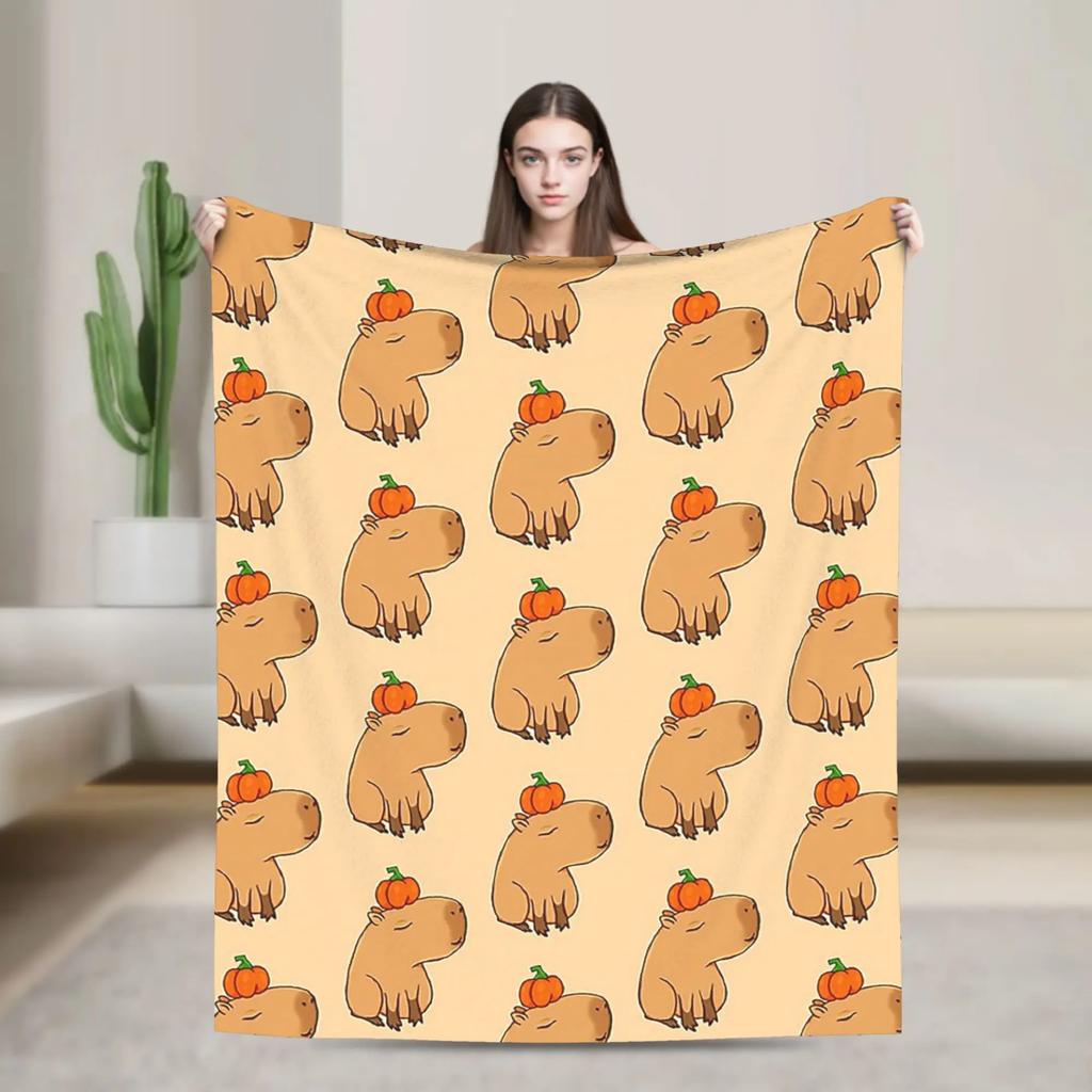 Capybara Pattern Fleece Blanket Kawaii Animal Funny Throw Blankets for Sofa Bedding Lounge 150*125cm Plush Thin Quilt