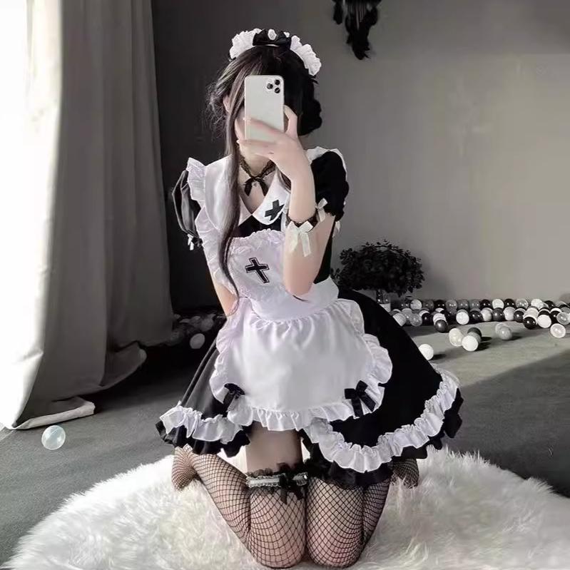 Kostým služky Cosplay Ženy Klasické Šaty služky s krátkým rukávem Oblečení Japonsko Sexy Lolita Zástěra Uniforma Halloween Oblečení zdravotní sestry