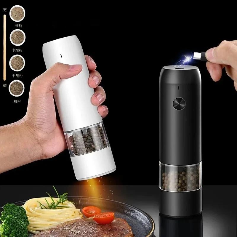 Elektrisches Automatisches Salz- und Pfeffermühlen-Set Wiederaufladbar mit USB Schwerkraft Gewürzmühle Einstellbare Gewürzmühle Küchenwerkzeuge