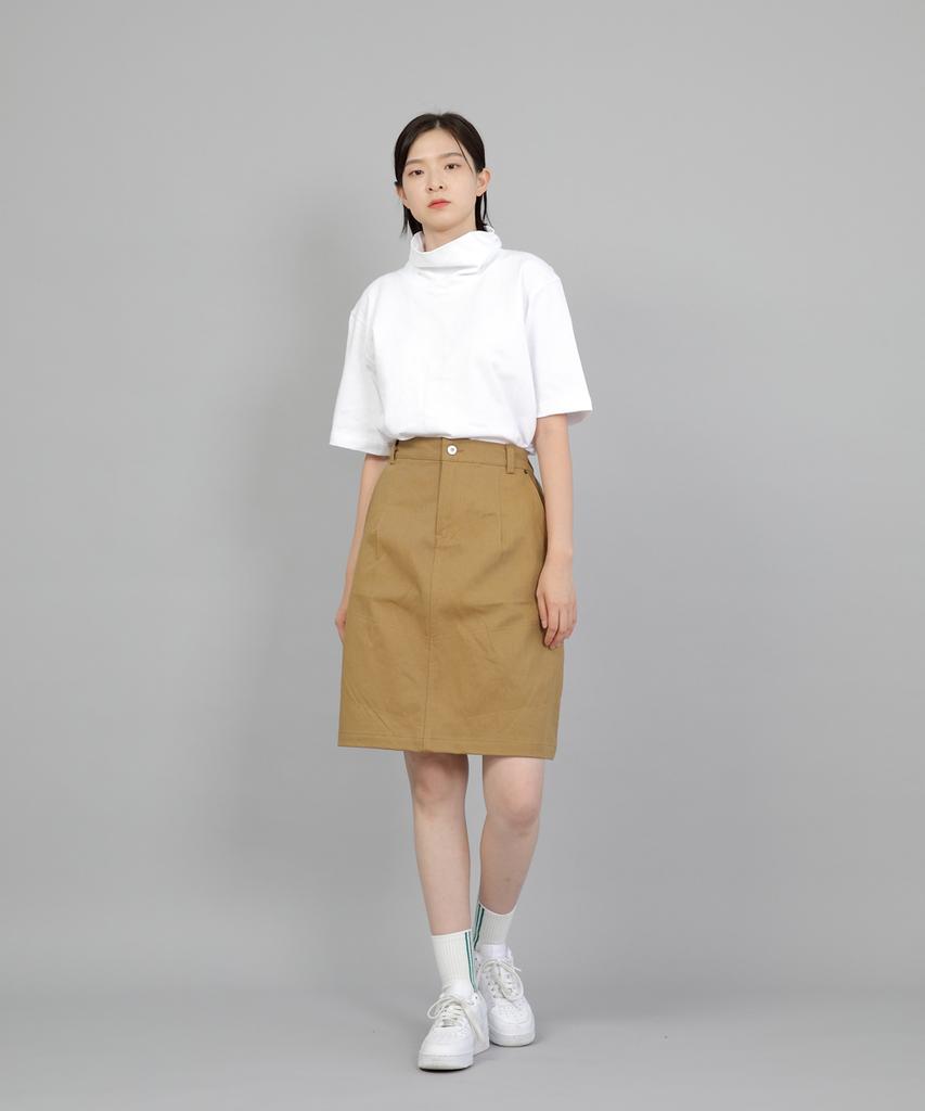 Seinteukeulu Wide Dome Half Band Midi Skirt Wdm-1305 Camel