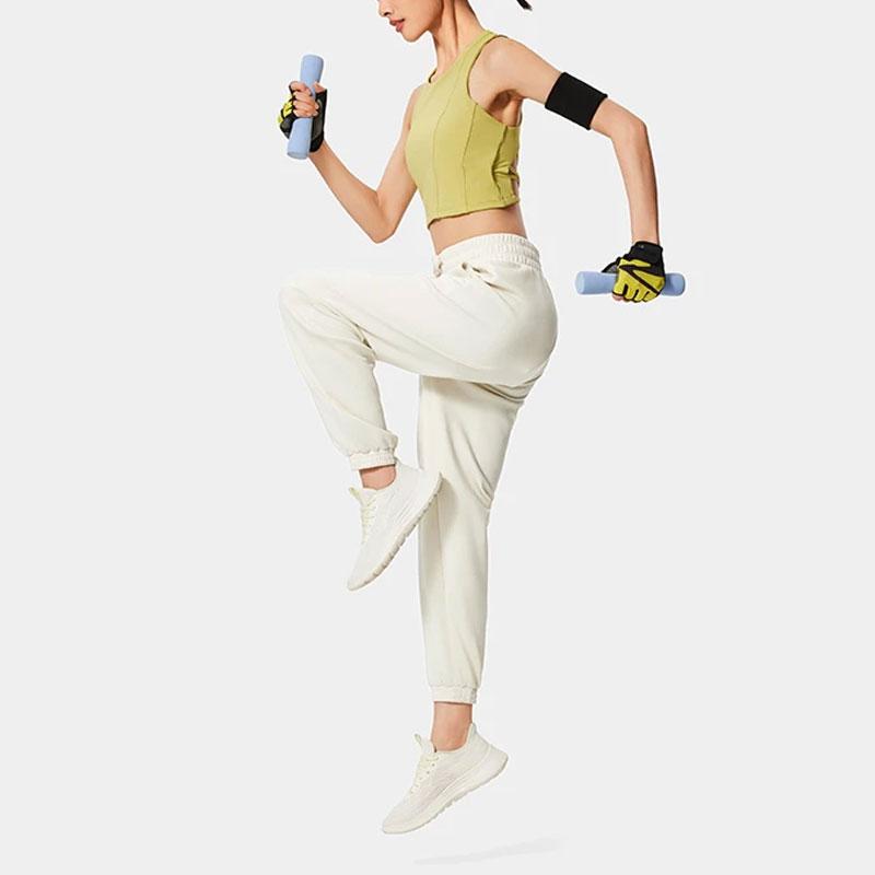 Li Ning Fitness Series Solid Color Drawstring Loose Knit Sports Pants Women Bottoms Silver-Birch-Gray AKLU482-1