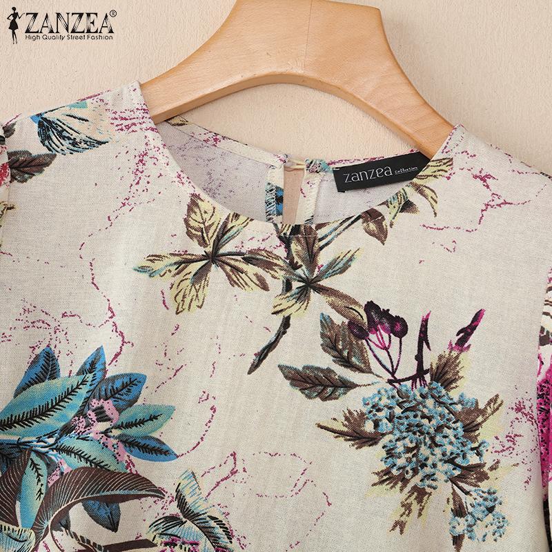 ZANZEA Women Casual Round Neck Summer Short Sleeve Print Cotton Dress