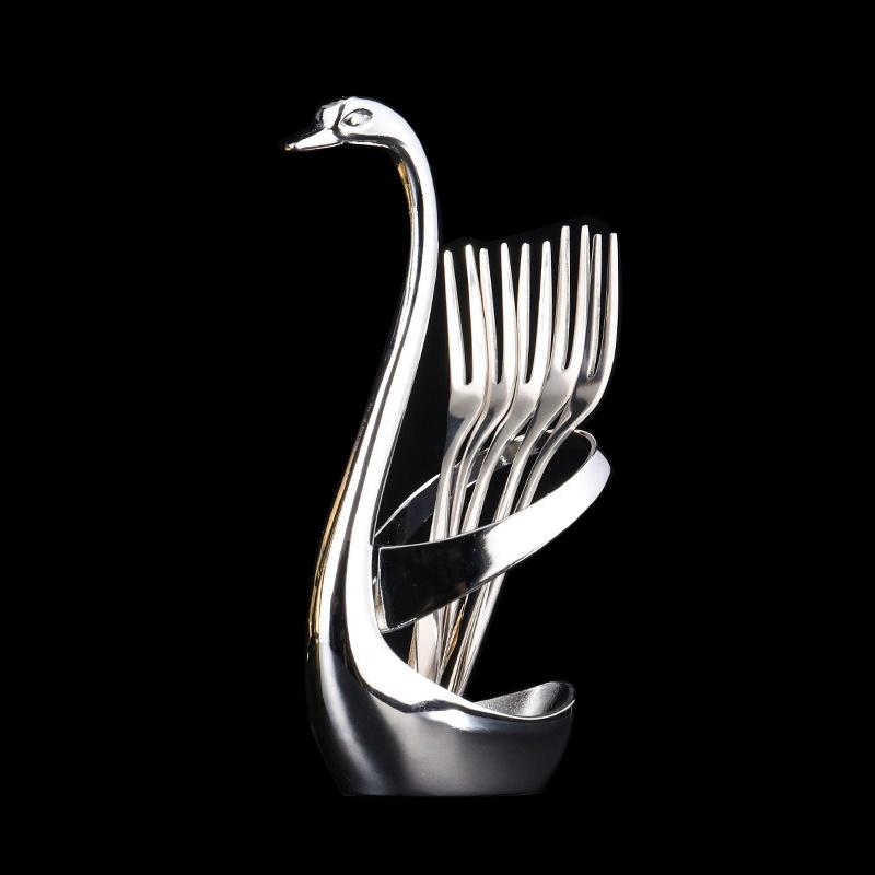 Creative Swan Shape Tableware Holder Stainless Steel Fork Base Fruit Fork Dessert Spoon Cutlery Storage Rack Desktop Decoration