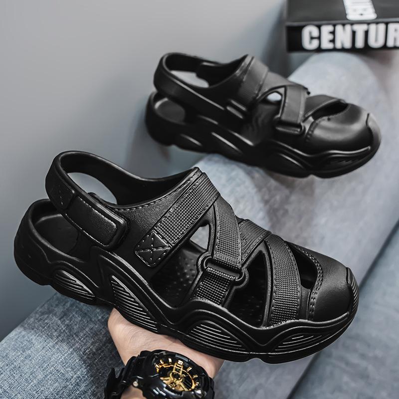 

Модные мягкие удобные спортивные сандалии из ЭВА с круглым носком, износостойкие нескользящие сандалии-слайды, повседневные универсальные пляжные тапочки для отдыха на открытом воздухе 42 чёрный