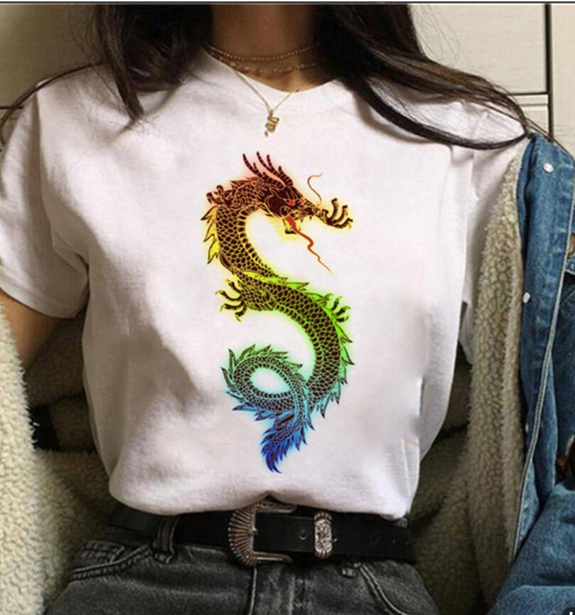 Damen Harajuku Y2K Oversized T-Shirt Drache Goth Anime Grafik-T-Shirt Vintage pro Choice Sommer Poly-Baumwoll-Set Oberteile