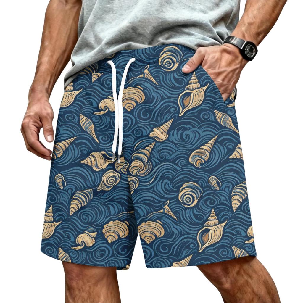 Men's Hawaiian Drawstring Elastic Waist Mesh Shorts for Summer Beach Vacation