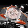 PAULAREIS Masculino Automático Auto Vento Mecânico Pulseira de Borracha de Lona Laranja Azul Vermelho Multifuncional Data Mês Relógio