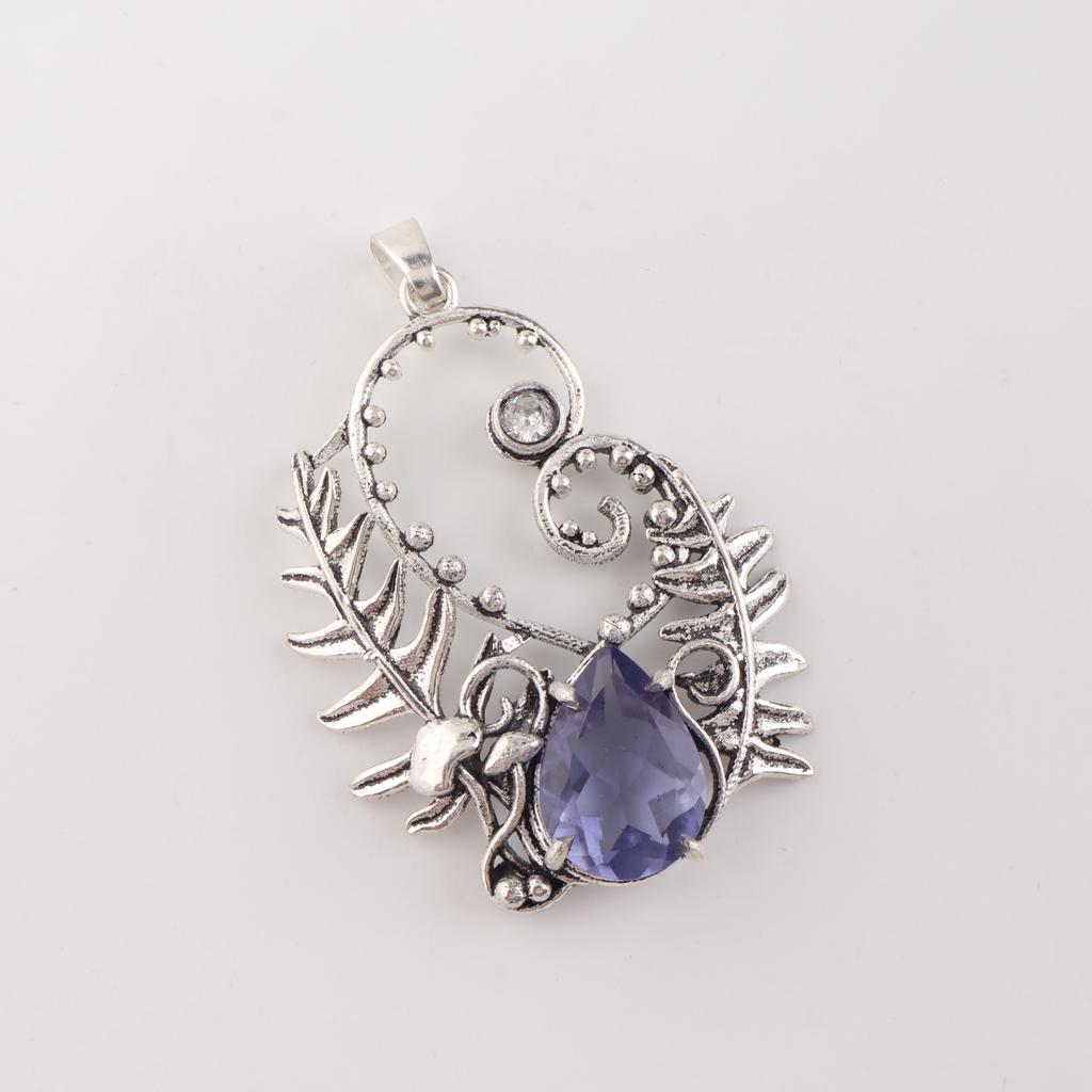 Iolite Gemstone 925 Sterling Silver Handmade Unique Pendant 1.8" Wedding Jewelry For Women CP-42-6