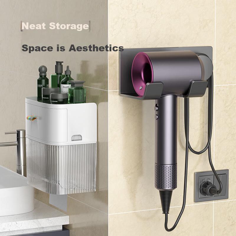 Jiabangshou Hair Dryer Holder, No Drilling Required, Bathroom Wall Storage Rack, Bathroom Hair Dryer Organizer, Hair Dryer Hanger