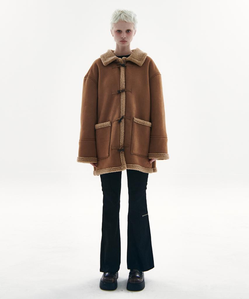 Place Studio Suede Oversized Flap Pocket Duffle Coat Jacket [Brown]