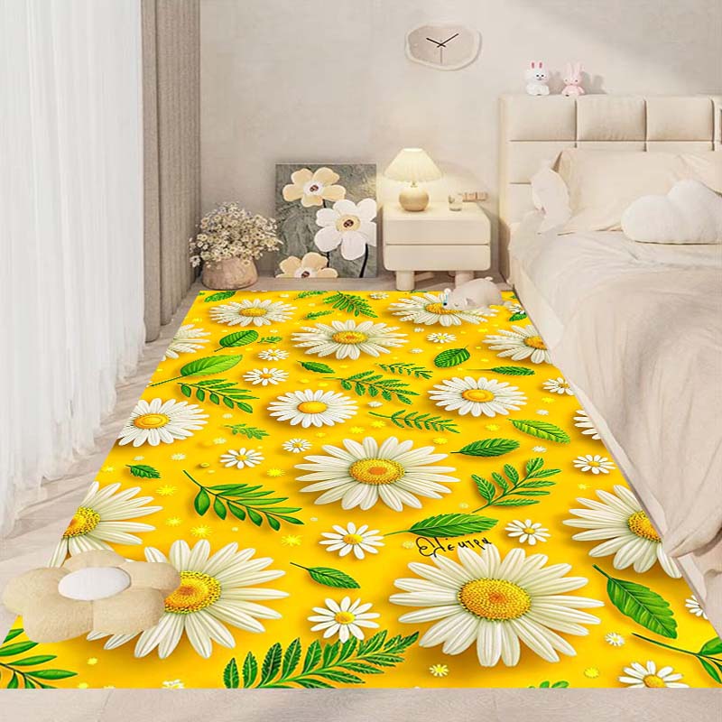 This New, Fresh Daisy Print Rug Is Suitable for Decorating Bedrooms, Living Rooms, Kitchens, Gardens, Balconies, and Sunrooms.