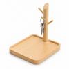 Entryway Key Holder and Jewelry Stand with Branched Hanging Pegs, Recessed Tray, and Removable Solid Wood Post