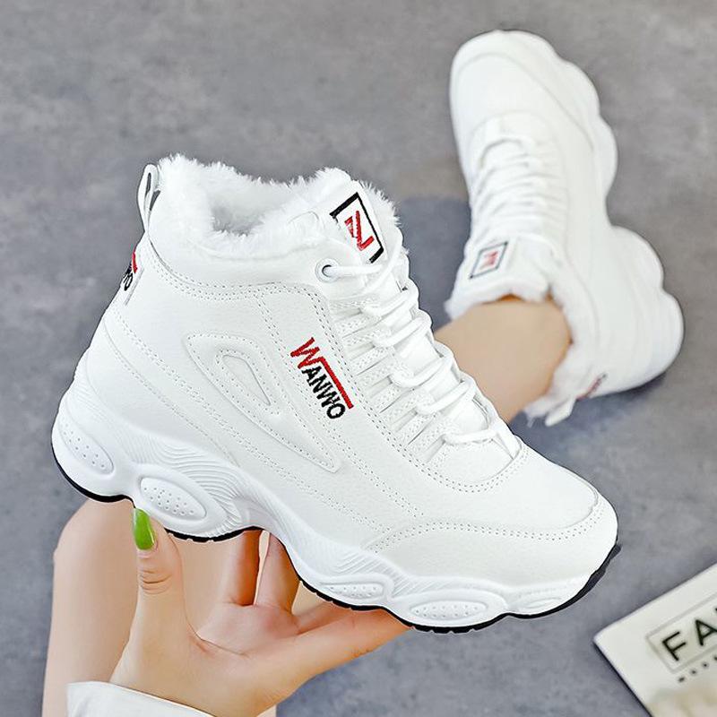 Winter New Leather High-top Shoes Piled and Thickened Warm Travel Casual Cotton Shoes
