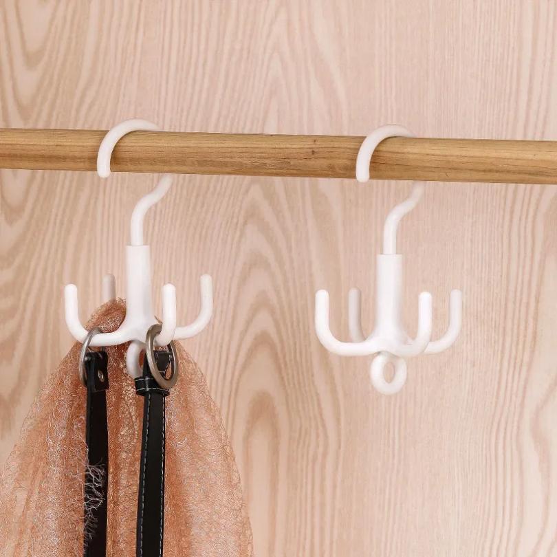 Four Claw Rotary Hook Free Punch Bag Tie Scarf Scarf Coat and Hat Hanger Plastic Storage Hook