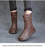 2024 Women's British Style Flat-Sole Velvet Mid-Length Martin Boots for Autumn and Winter