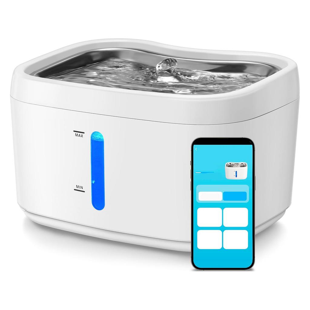 APP Smart Cat Water Fountain Automatic Circulation Indoor Pet Drinking Fountain Stainless Steel Tray Cat Water Dispenser 2.5L