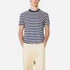 Amiparis SS23 Heart Design Cotton Striped Casual Round Neck Short Sleeve T-Shirt Unisex Tops Blue White UTS013074-492