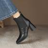 High Heel Short Boots Winter New Coarse Heel Brown Boots Women's Martin Boots Fashion Square Head Elastic Women's Leather Boots