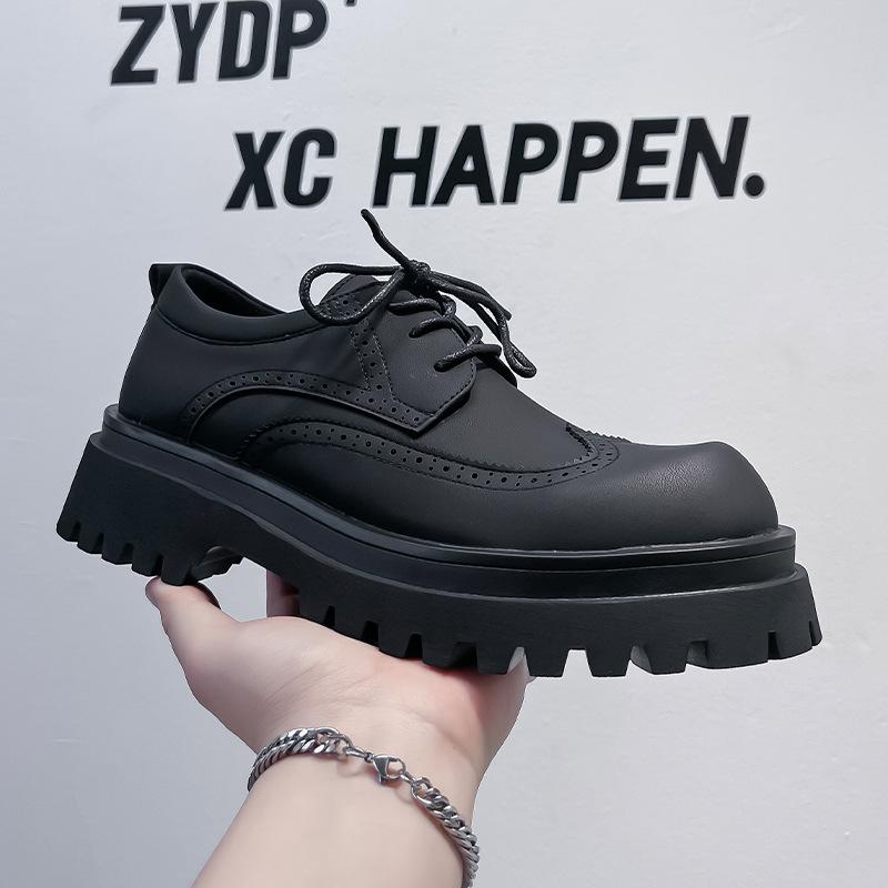 

2025 новые мужские повседневные универсальные модные кожаные туфли на платформе увеличивают рост модный бренд молодые нишевые кожаные туфли для мужчин 1804-A 38 чёрный