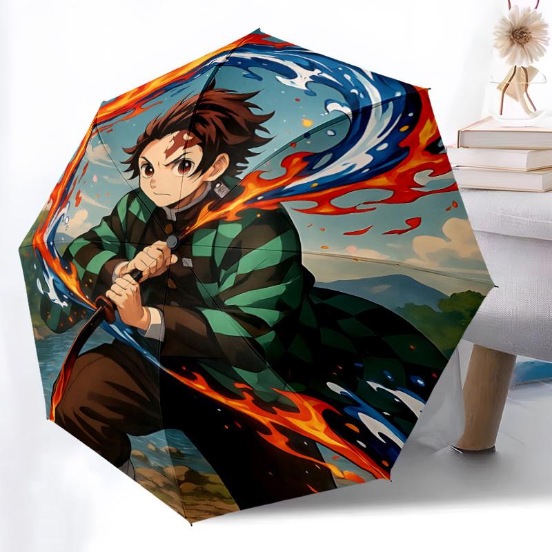 1PC Demon Slayer Automatic Folding Umbrella, Automatic Folding Umbrella with 8 Ribs, Convenient for Outdoor Use  041