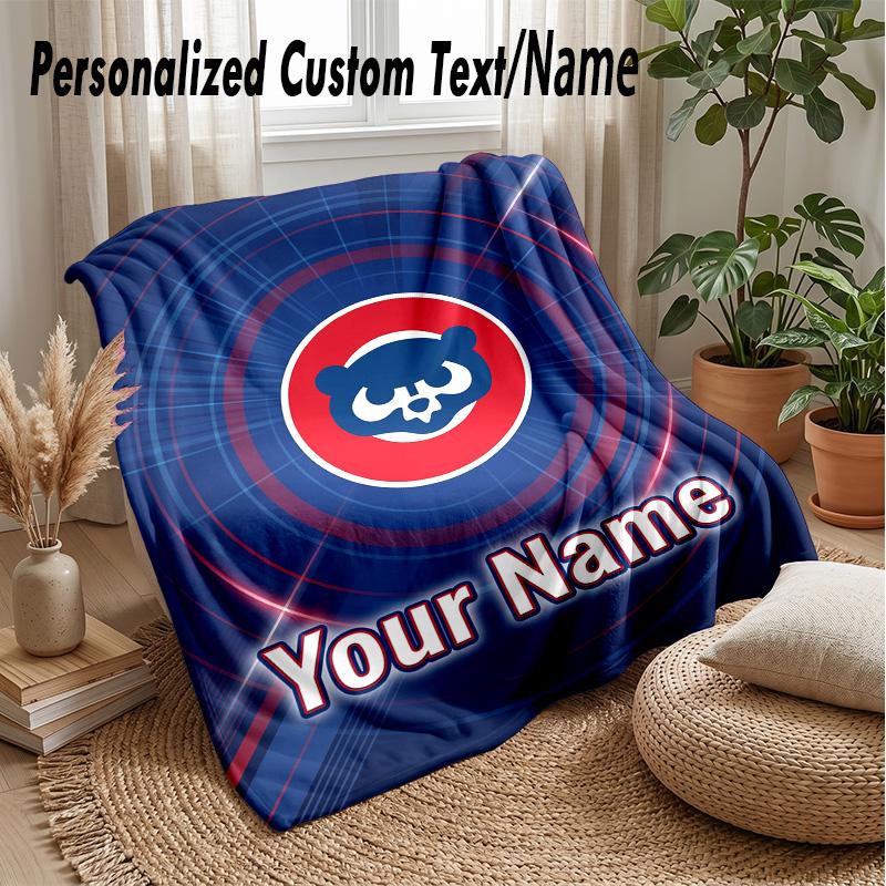 Chicago Cubs Benutzerdefinierte Flanell-Kuscheldecke Drucken Sie Ihren Namen Text Weiche Warme Decke Weihnachtsgeschenk
