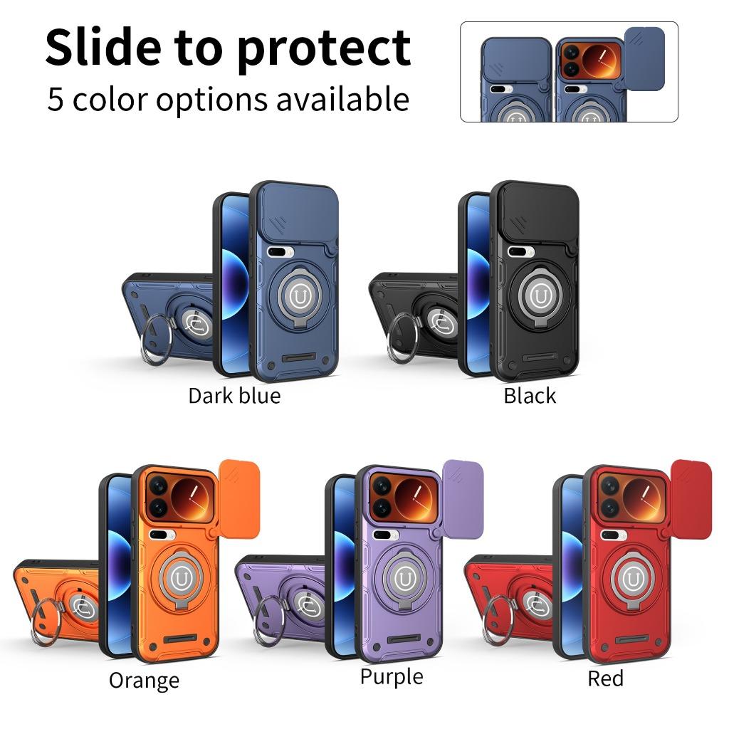 Magnetic Car Mount 360° Ring Kickstand Phone Case with Slide Camera Lens Cover For Xiaomi 17 Pro Max 15T Shockproof Armor Cover