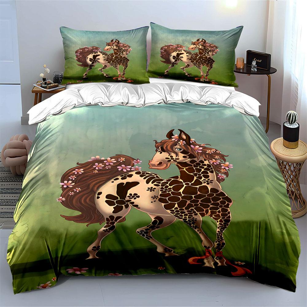 Horse with floral mane. Bedding sets Duvet cover sets Duvet covers Pillowcases(1* Duvet Cover 2* Pillowcases without duvet insert)