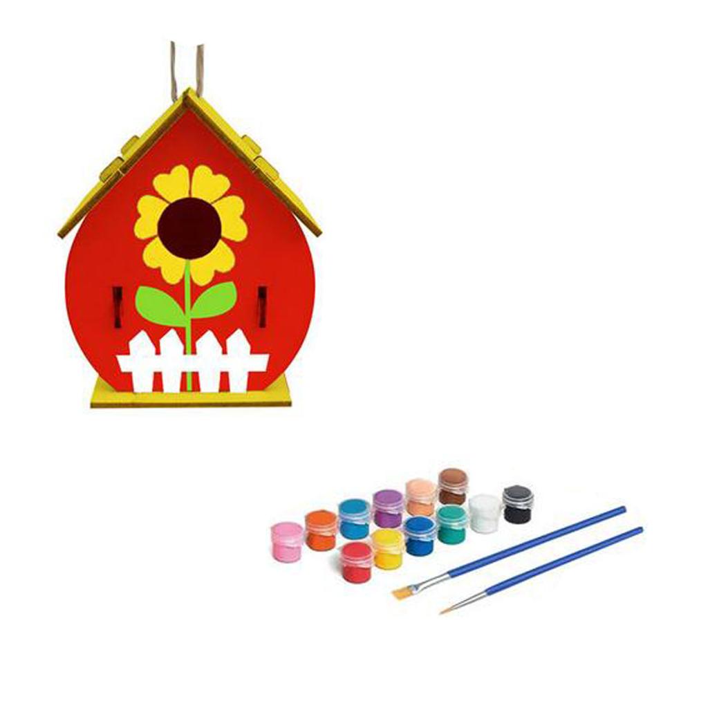 Wooden Home Decoration DIY Hand Painted Crafts  Bird House Set 30ML