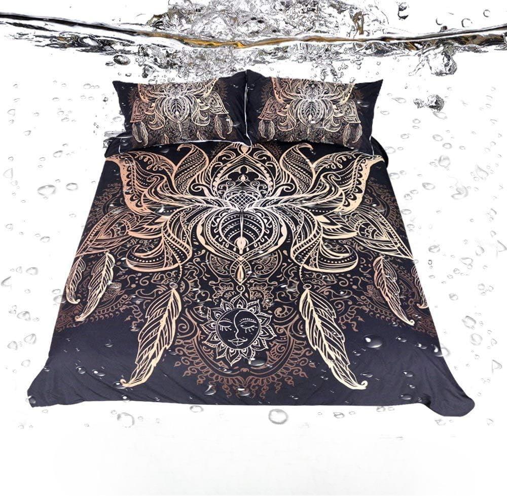Down Comforter Set 3-piece Ultra-fine Fiber 3D Exotic Retro Gold Printed Bedding Set with Zipper Closure Pillowcase Duvet Cover