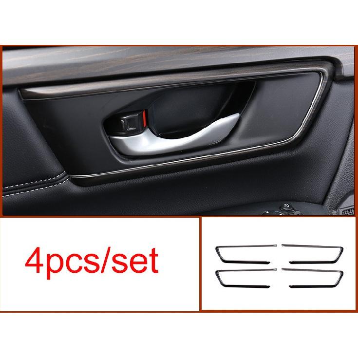 Dark Wood Grain Inner Door Handle Strip Cover Trim 4pcs For Honda CR-V 2017-2022