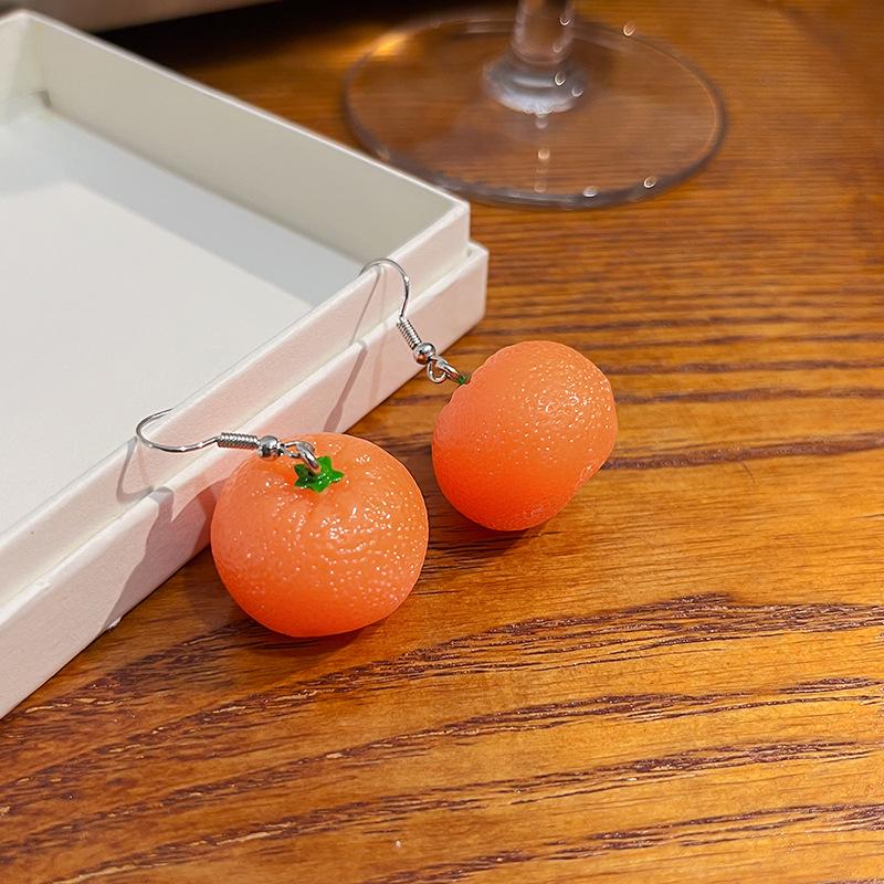 Korean-Style Cute Candy Color Orange Fruit Earrings - Versatile and Stylish Jewelry for Women