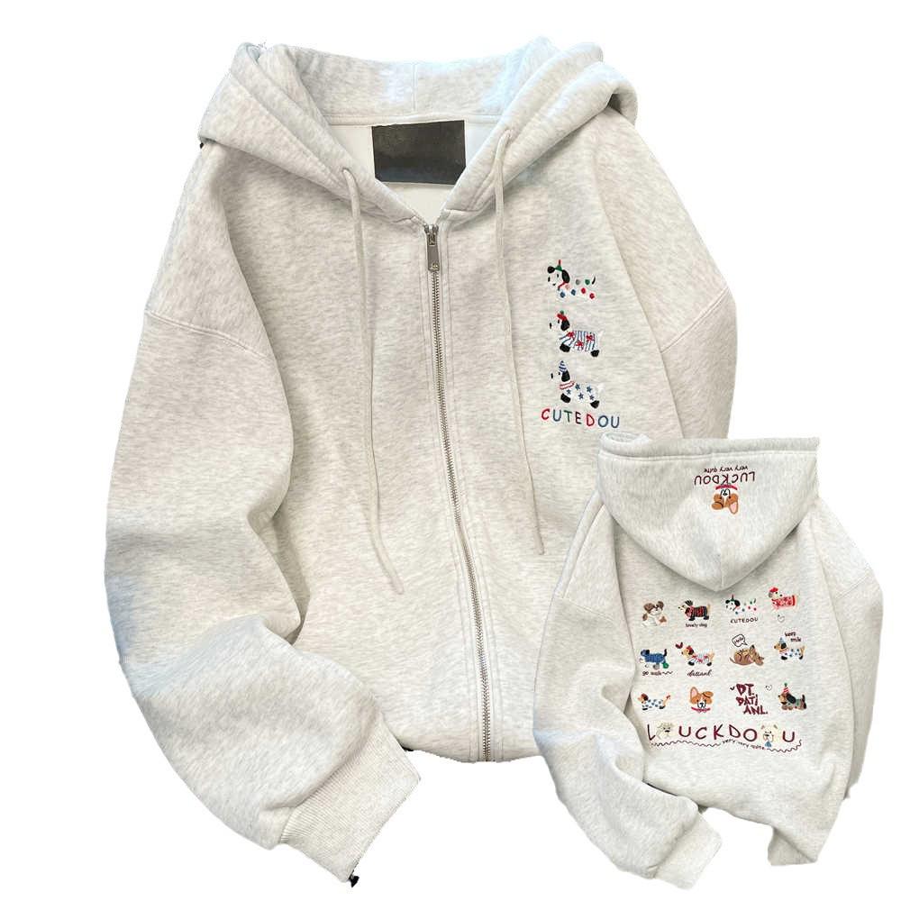 Hanorac Fleece cu Broderie Japoneză Dachshund pentru Femei - Colecția Primăvară/Toamnă/Iarnă 2025