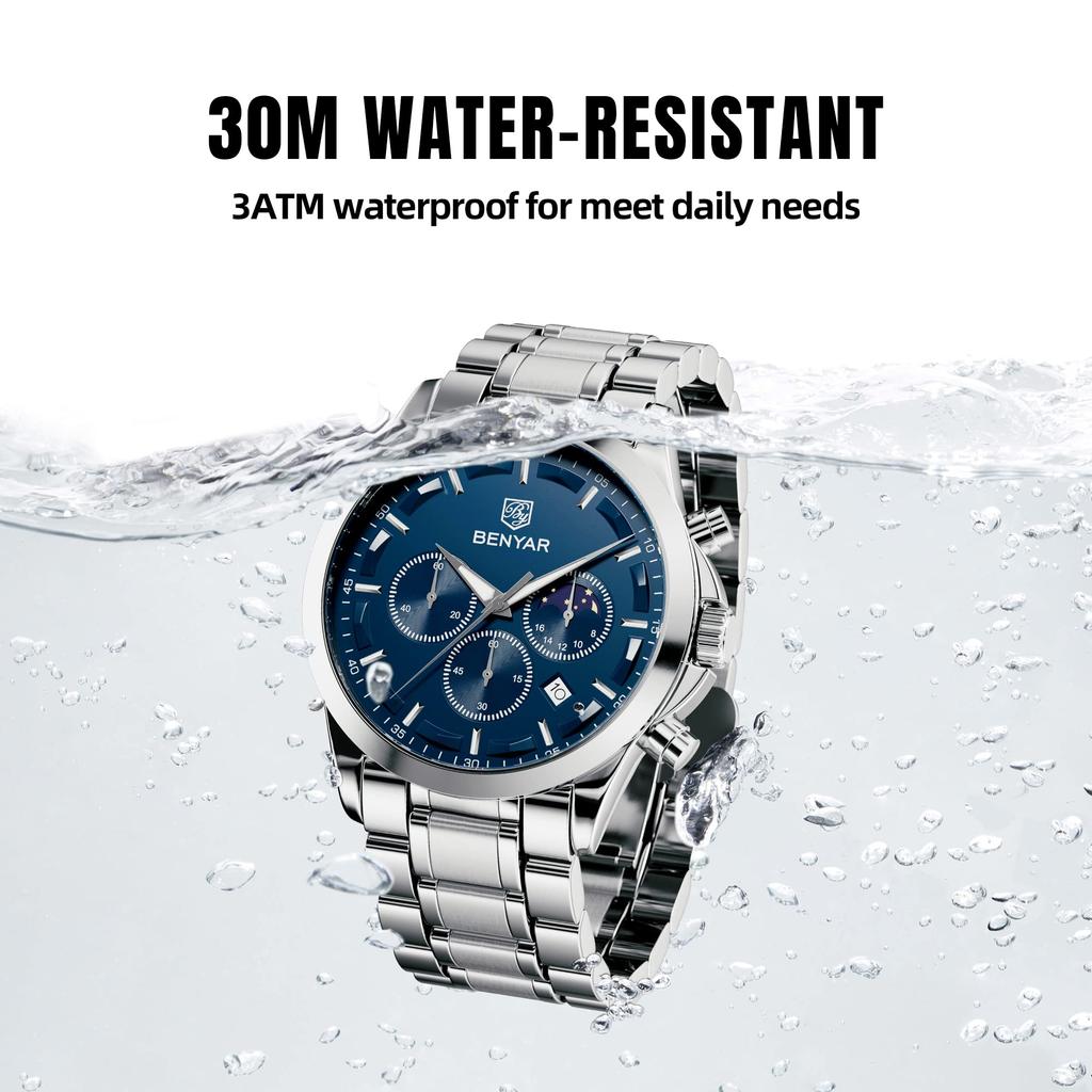 BY BENYAR Wristwatch Men's Chronograph Silver Blue